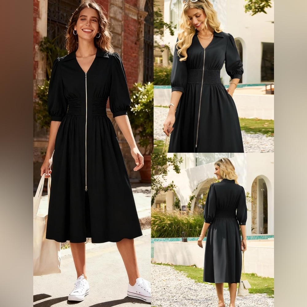 GRACE KARIN Fall 2025 A Line Smocked Work Dress Fit and Flare V Neck with Pocket